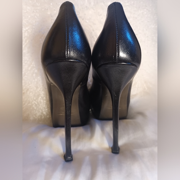 YSL Platform Heels Black Leather Sz 39 US 9 - Picture 7 of 16
